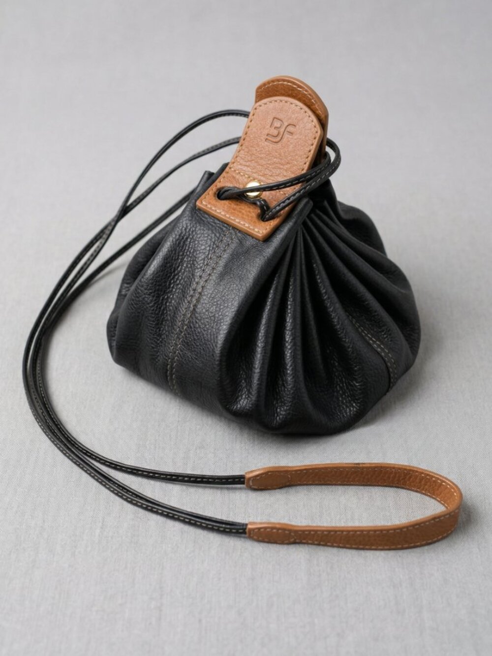 Black Leather Mini Crossbody Bag Dumpling Shape USA